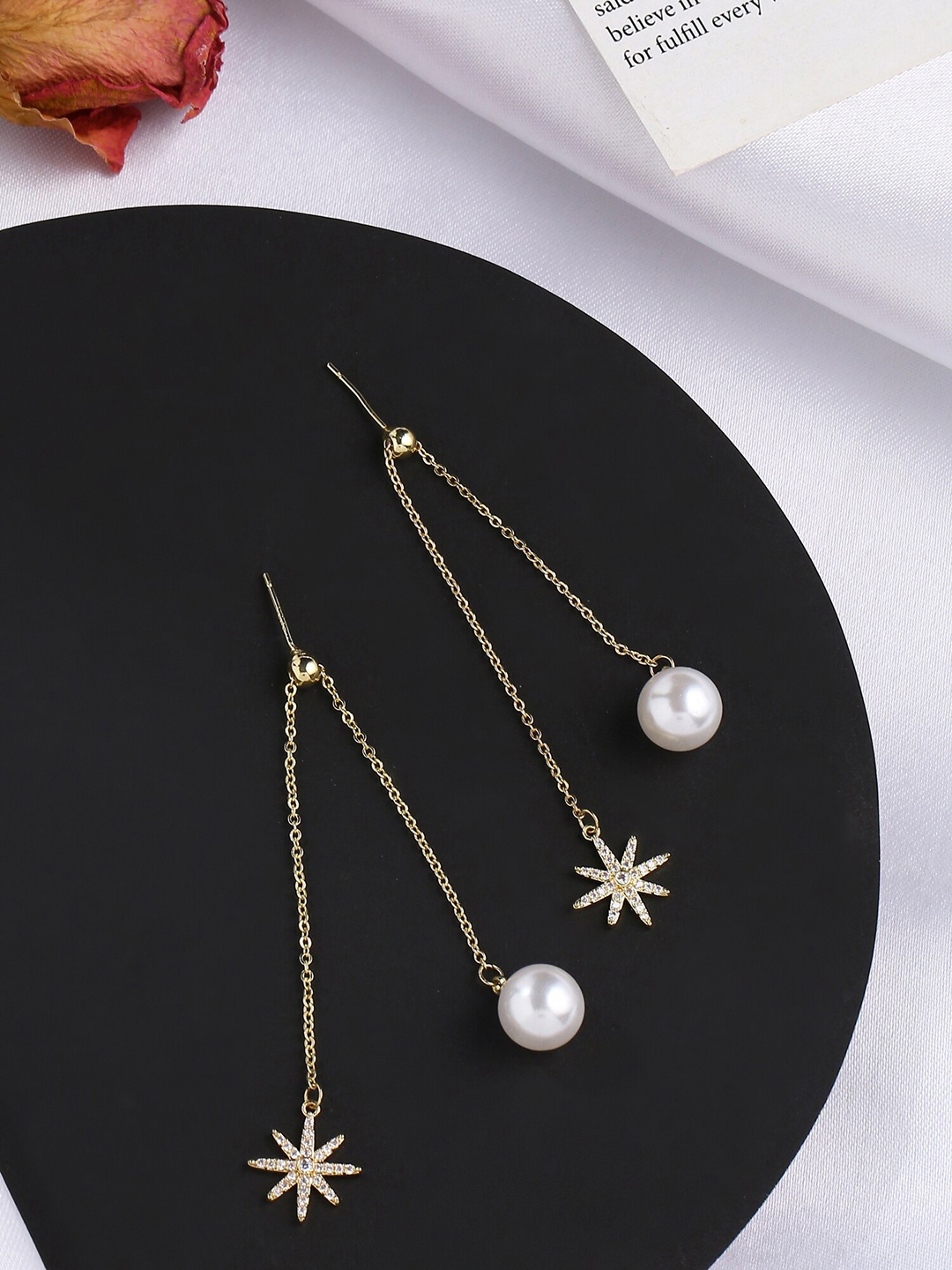 

Unwind by Yellow Chimes Gold-Plated & White Pearl Dangler Earrings