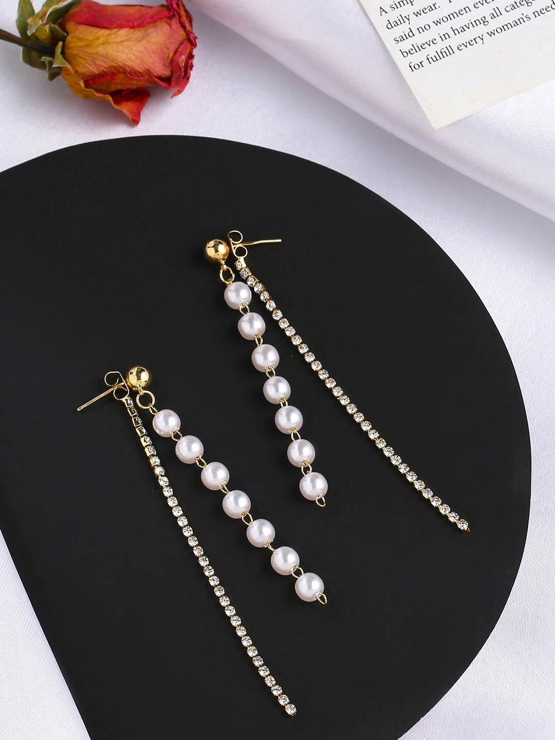 

Unwind by Yellow Chimes Gold-Plated & White Contemporary Drop Earrings