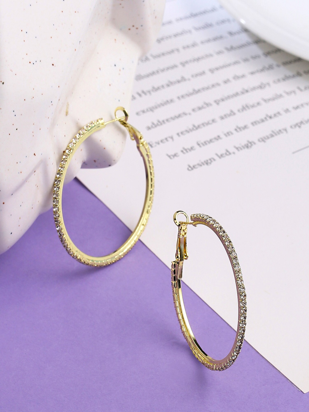 

Unwind by Yellow Chimes Gold-Toned Crystal Studded Hoop Earrings
