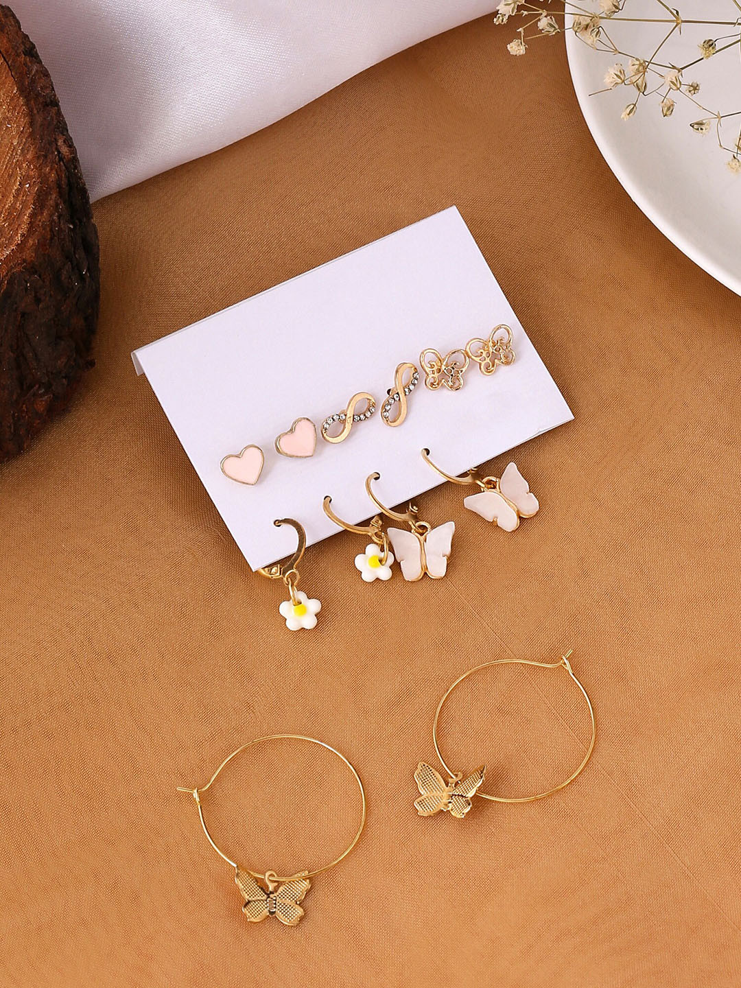 

Unwind by Yellow Chimes Set Of 6 Gold-Plated & White Stud and Hoop Earring
