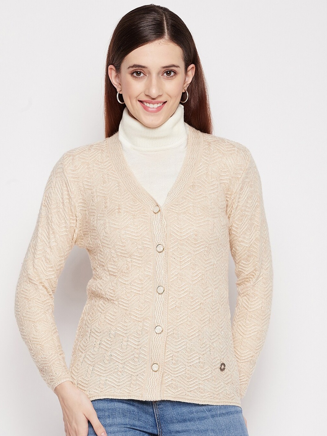 

Duke Women White Self Design Cardigan