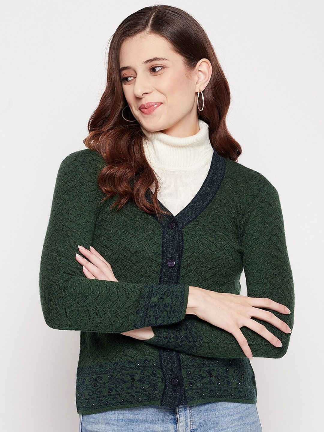 

Duke Women Green Self Design Cardigan