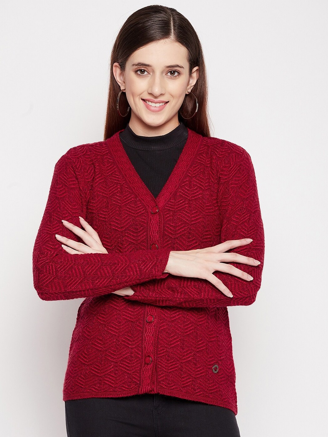 

Duke Women Red Floral Self Design Cardigan