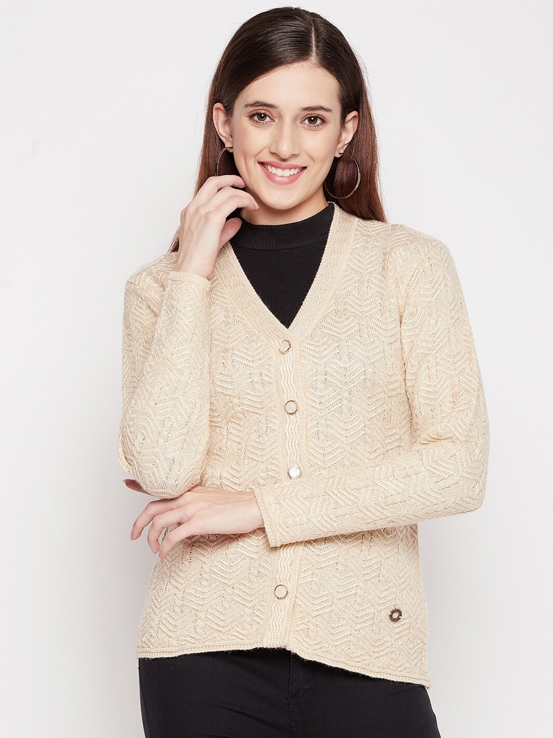 

Duke Women White Self Design Cardigan