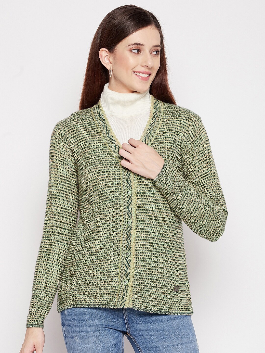 

Duke Women Green Self Design Cardigan