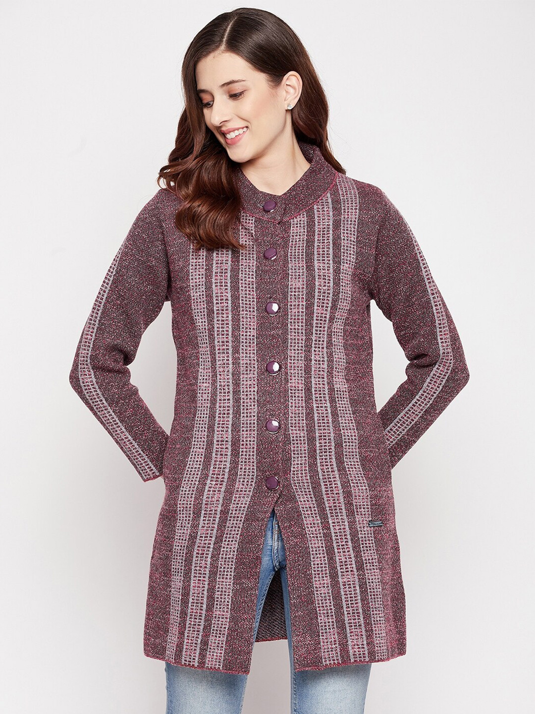 

Duke Women Maroon Striped Longline Cardigan