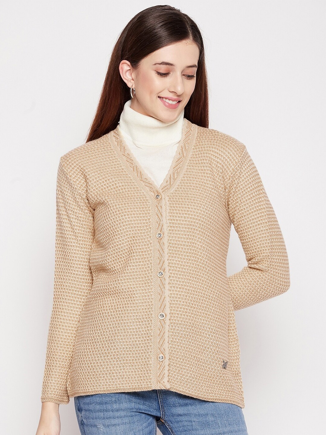 

Duke Women Beige Self Design Cardigan