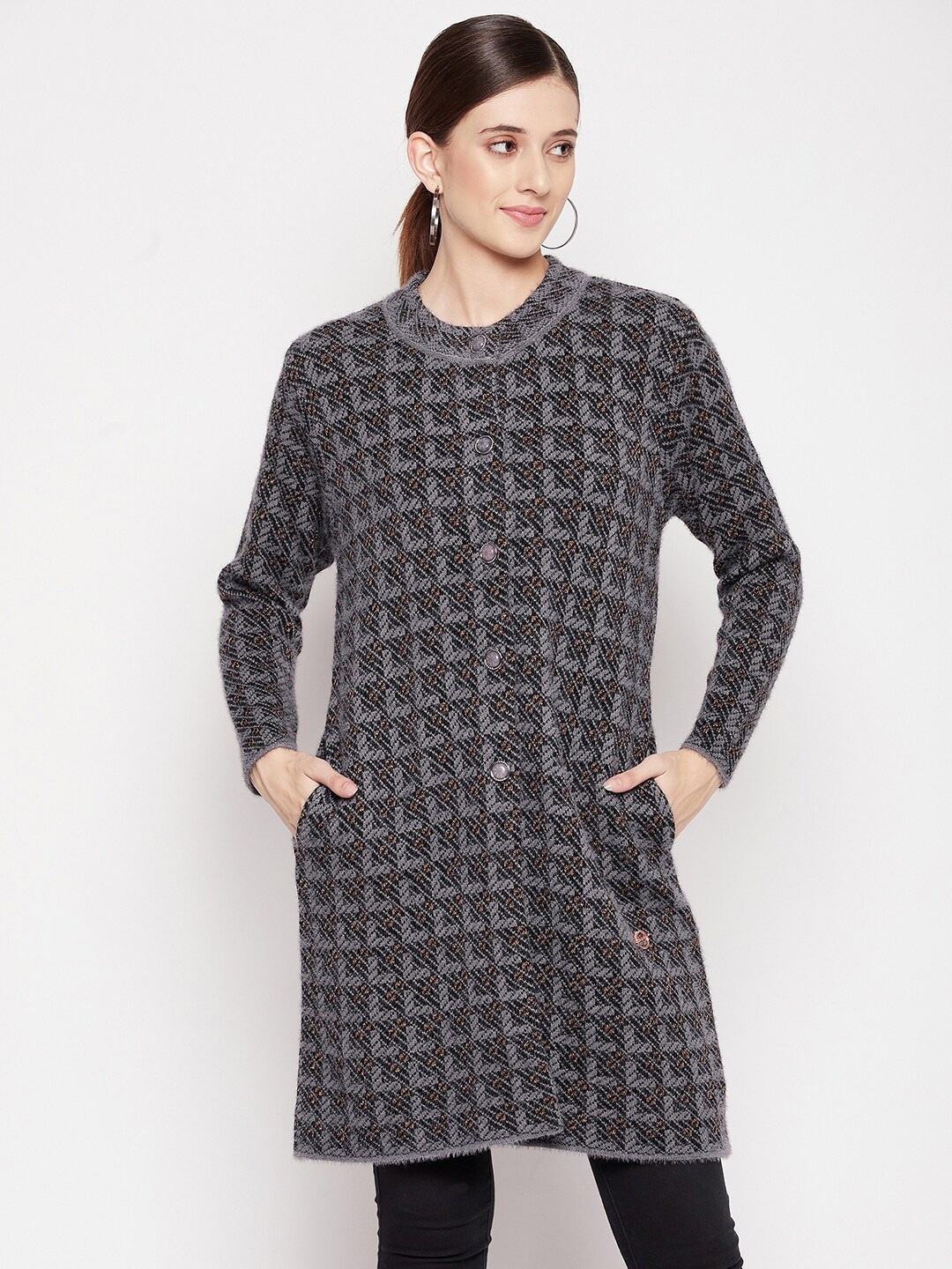 

Duke Women Grey Self Design Longline Cardigan
