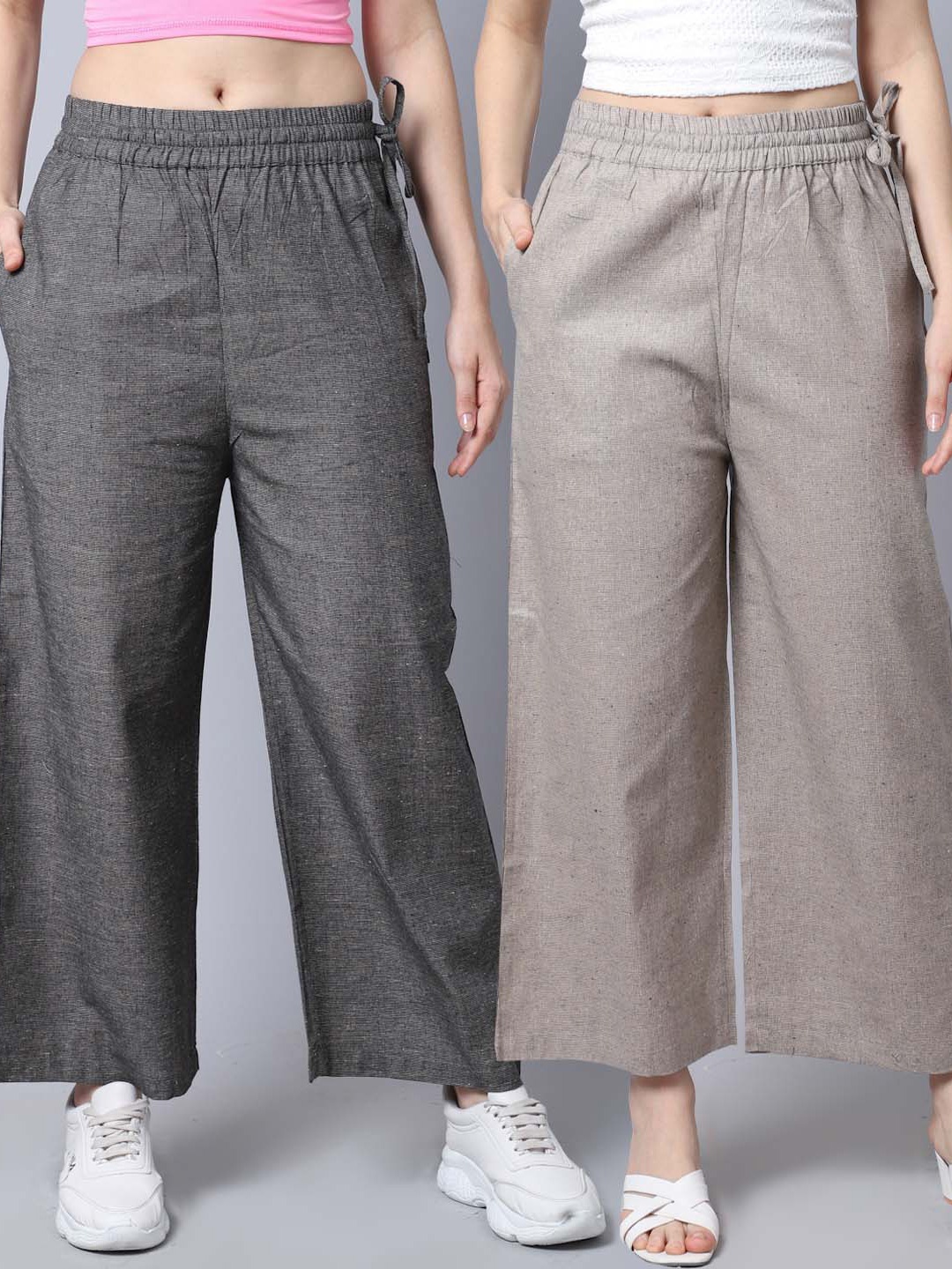 

GRACIT Women Brown & Grey 2 Flared Knitted Palazzos