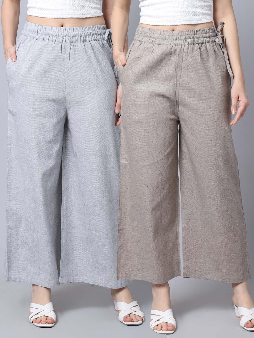 

GRACIT Women Pack of 2 Grey & Brown Pure Cotton Palazzos