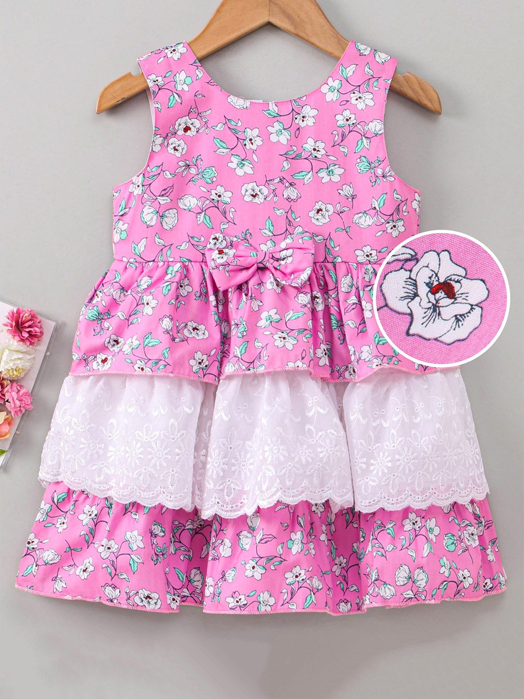 

Enfance Girls Pink & White Floral A-Line Dress