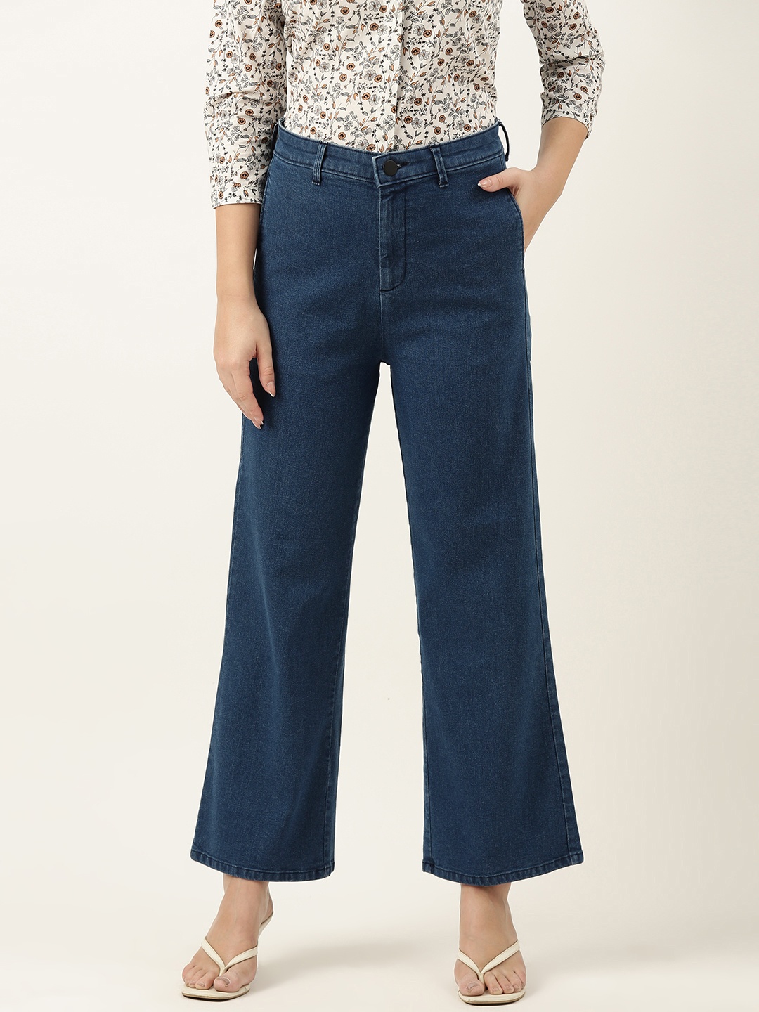 

IVOC Women Navy Blue Wide Leg Stretchable Jeans