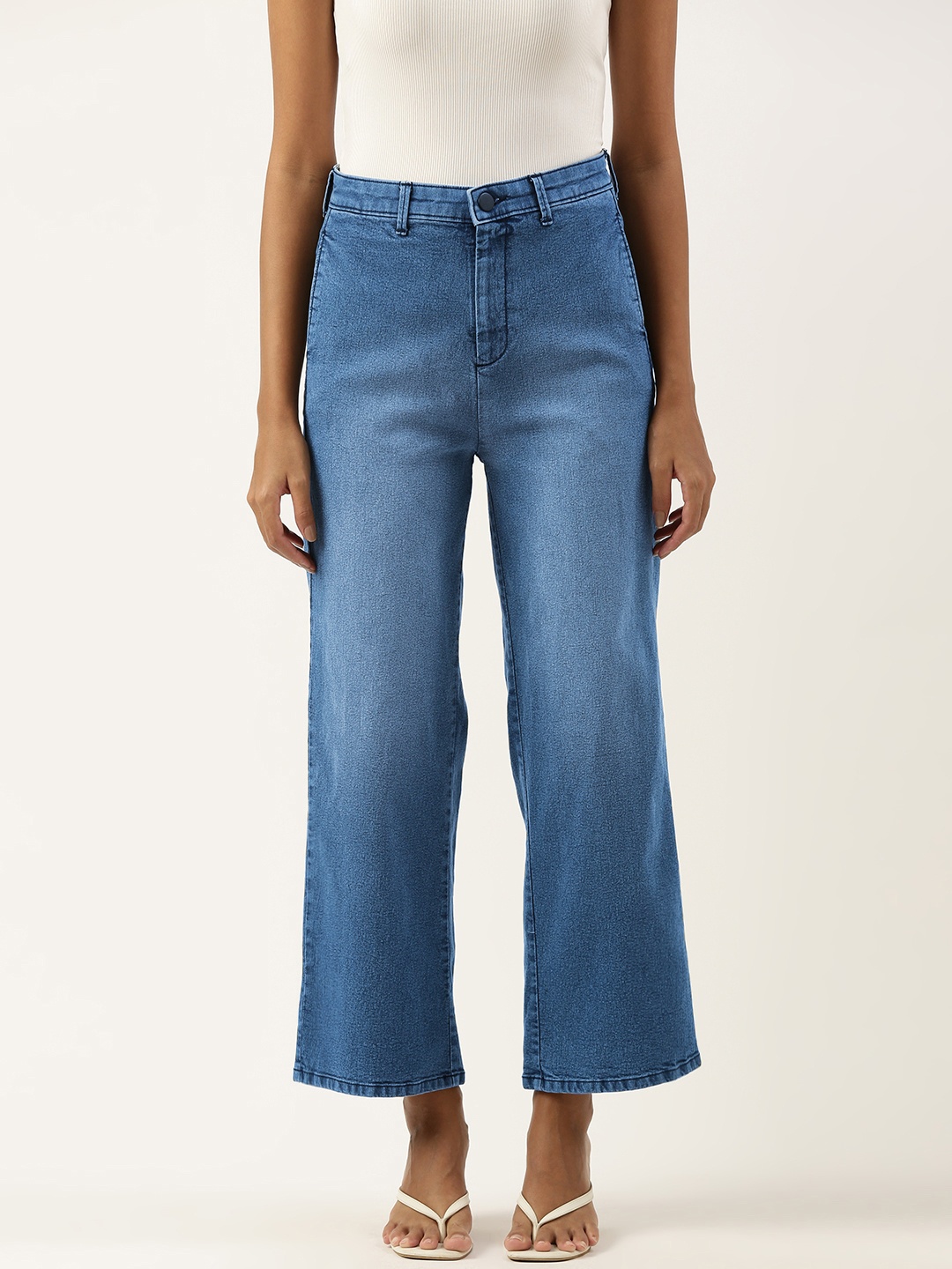 

IVOC Women Blue Wide Leg Loose Fit Light Fade Stretchable Jeans