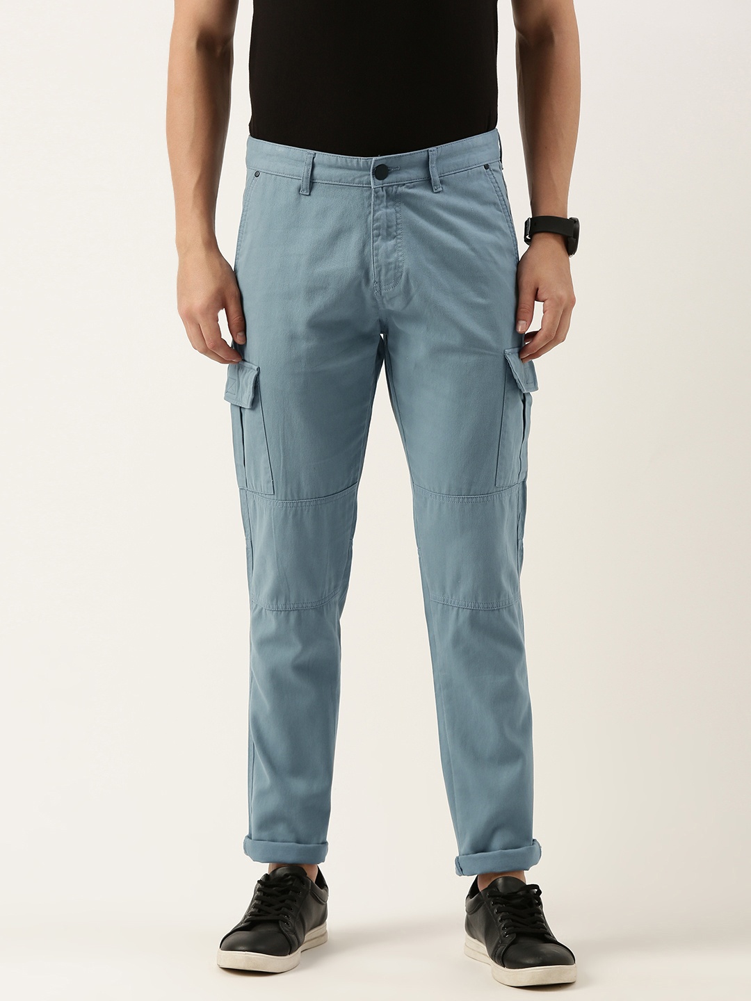 

IVOC Men Blue Pure Cotton Slim Fit Cargos