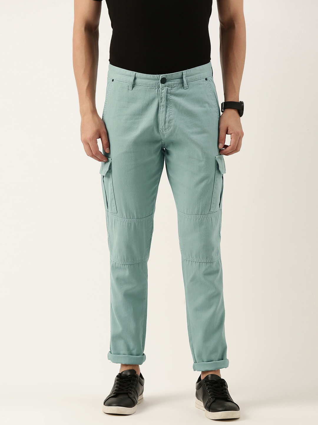 

IVOC Men Pure Cotton Slim Fit Cargos Trousers, Blue