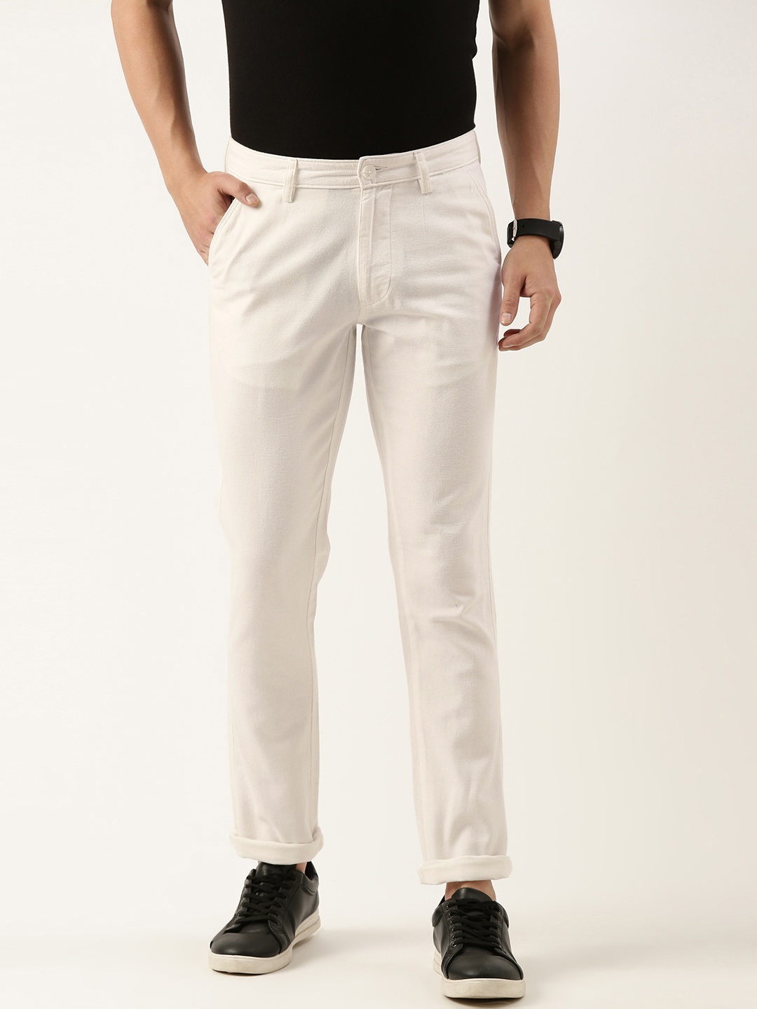 

IVOC Men Pure Cotton Slim Fit Trousers, White