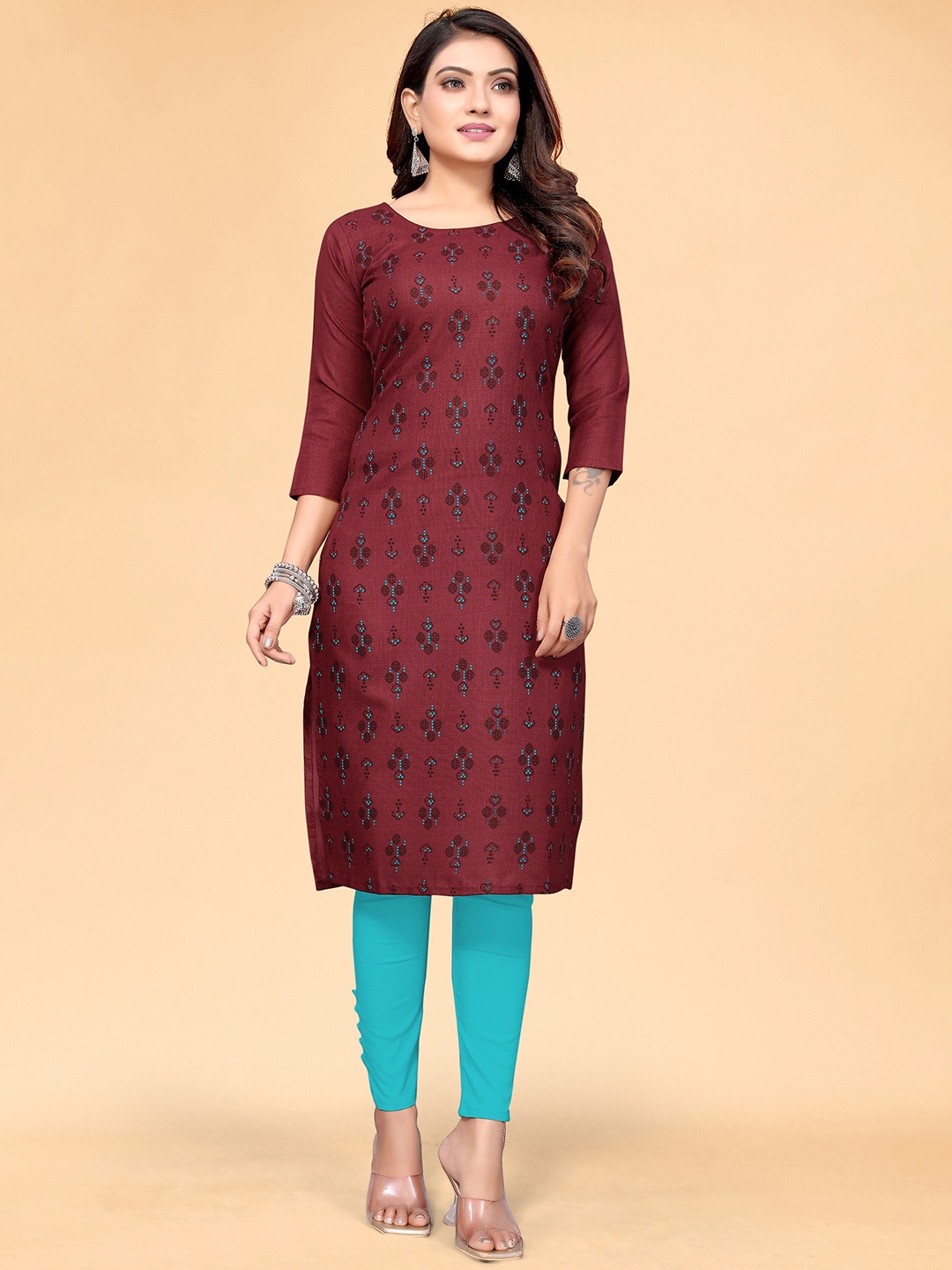 

KALINI Women Maroon Ethnic Motifs Printed Indigo Kurta