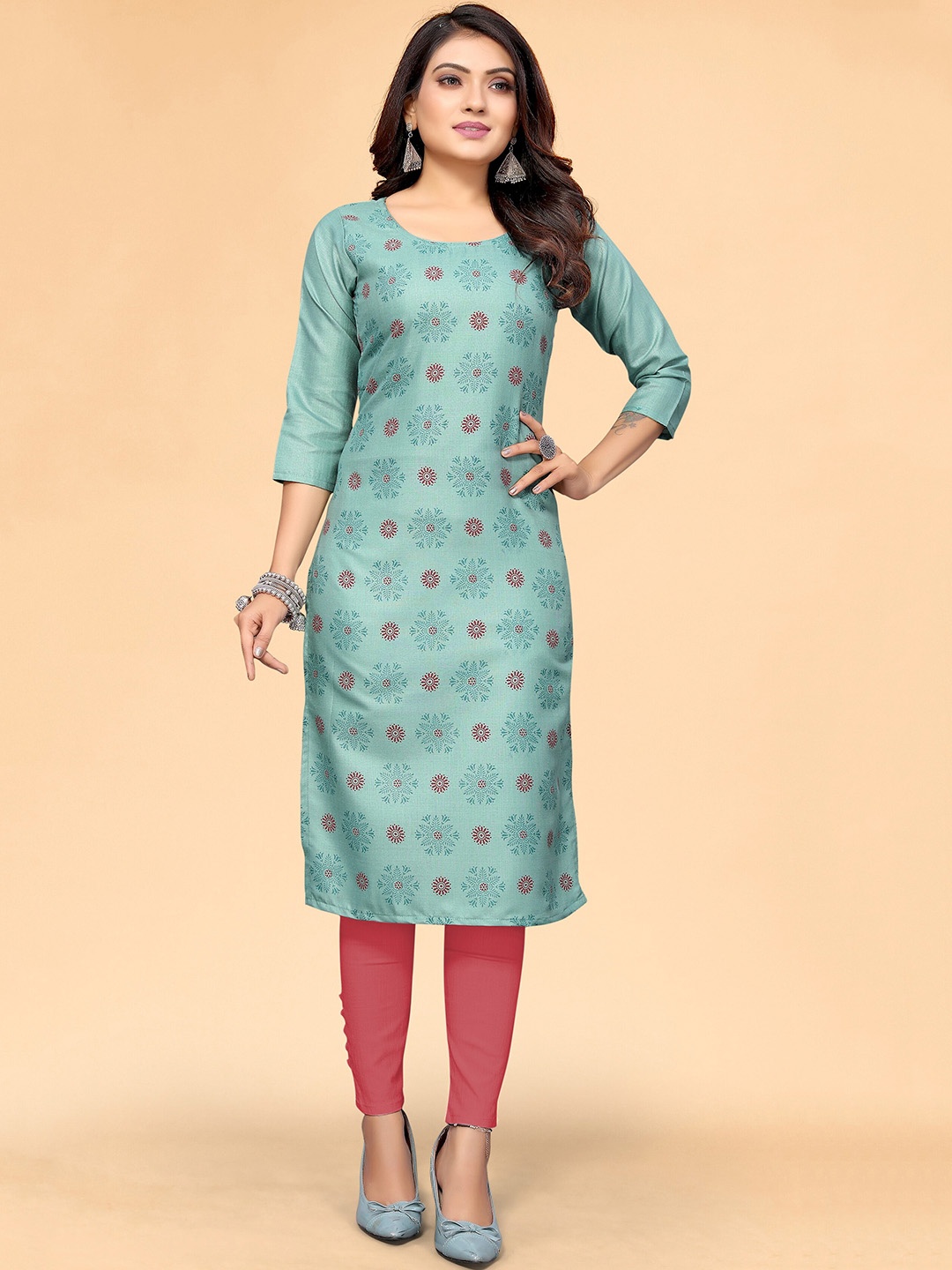 

KALINI Women Sea Green Ethnic Motif Printed Indigo Kurta