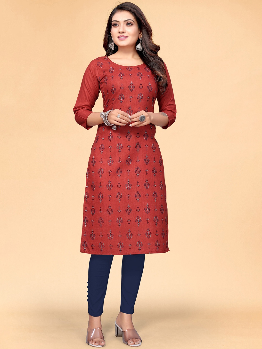 

KALINI Women Red Ethnic Motifs Printed Indigo Kurta