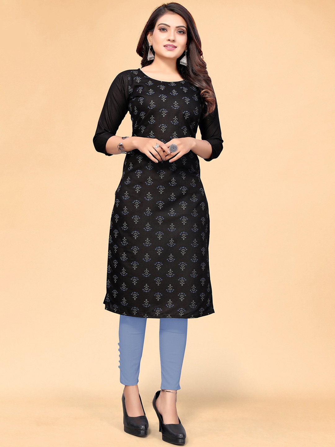 

KALINI Women Black Ethnic Motif Printed Indigo Kurta