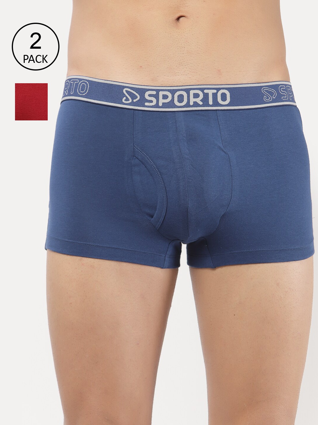 

SPORTO Men Pack of 2 Solid Cotton Trunks, Blue