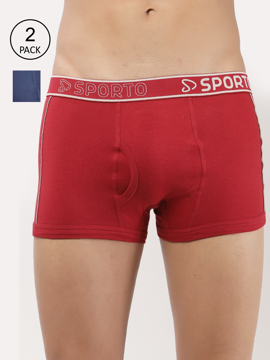 

SPORTO Men Pack Of 2 Solid Cotton Trunks, Blue