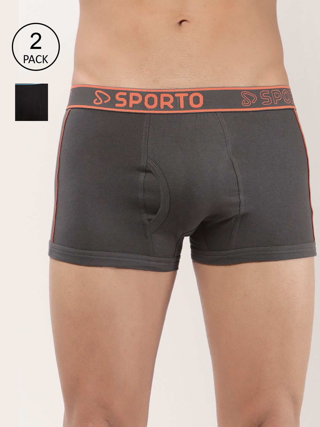 

SPORTO Men Pack of 2 Black & Charcoal Grey Solid Cotton Trunk