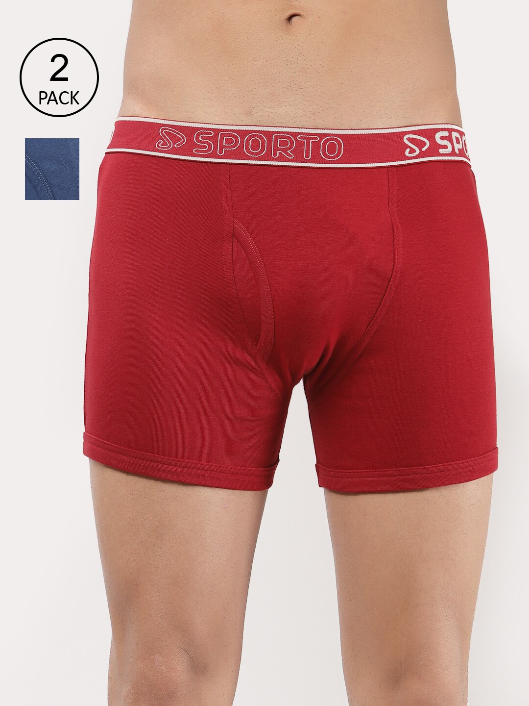 

SPORTO Men Pack Of 2 Solid Cotton Trunks, Red