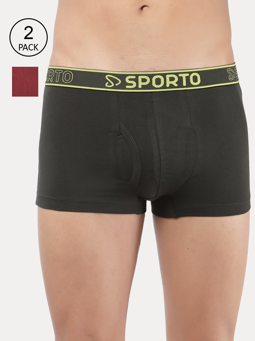 

SPORTO Men Pack of 2 Solid Cotton Trunks, Olive