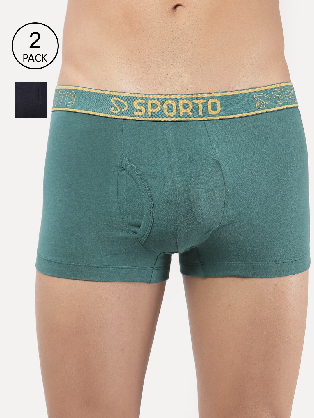 

SPORTO Men Pack of 2 Solid Cotton Trunks, Navy blue