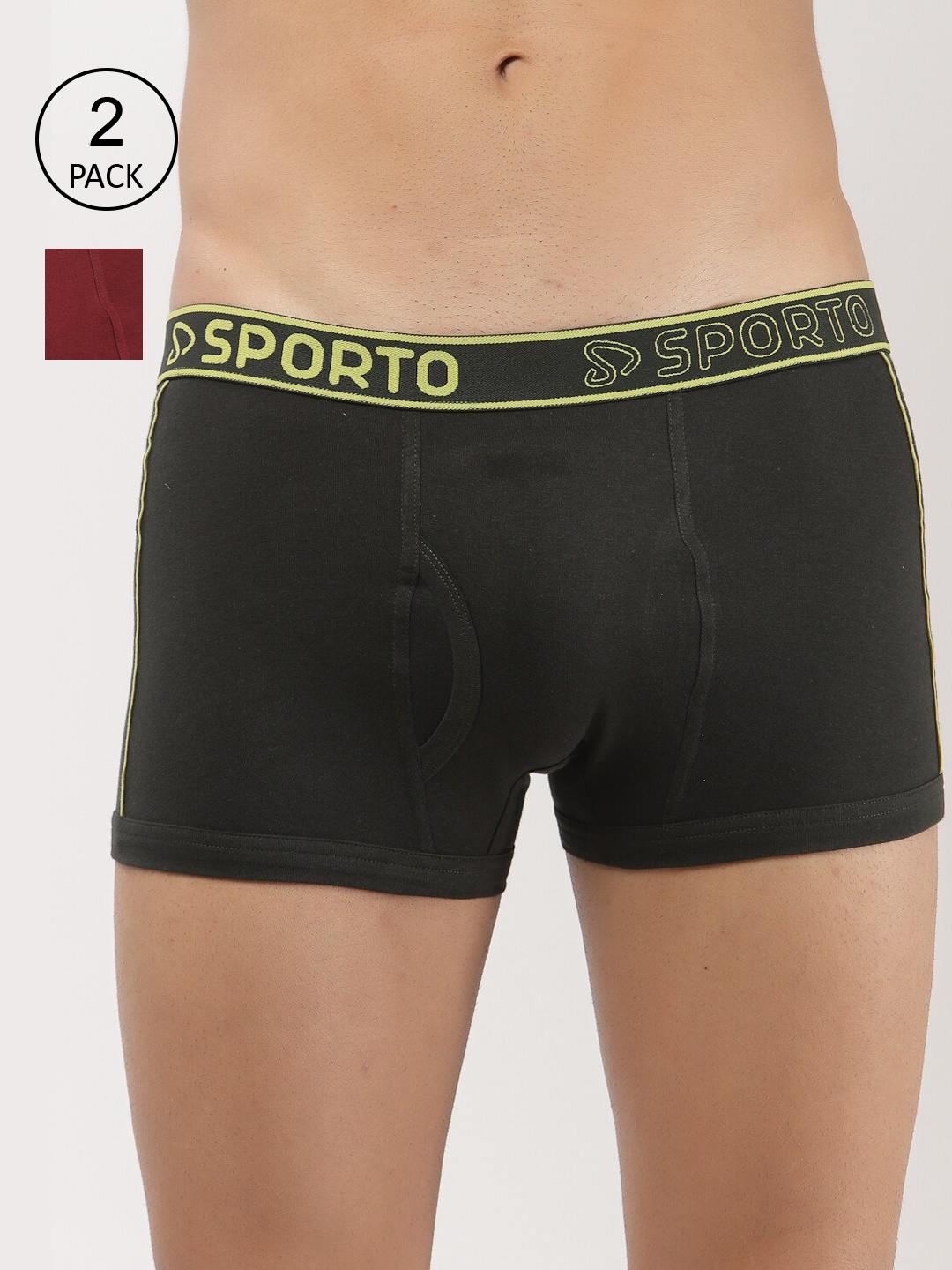 

SPORTO Pack of 2 Men Olive & Maroon Solid Cotton Trunk