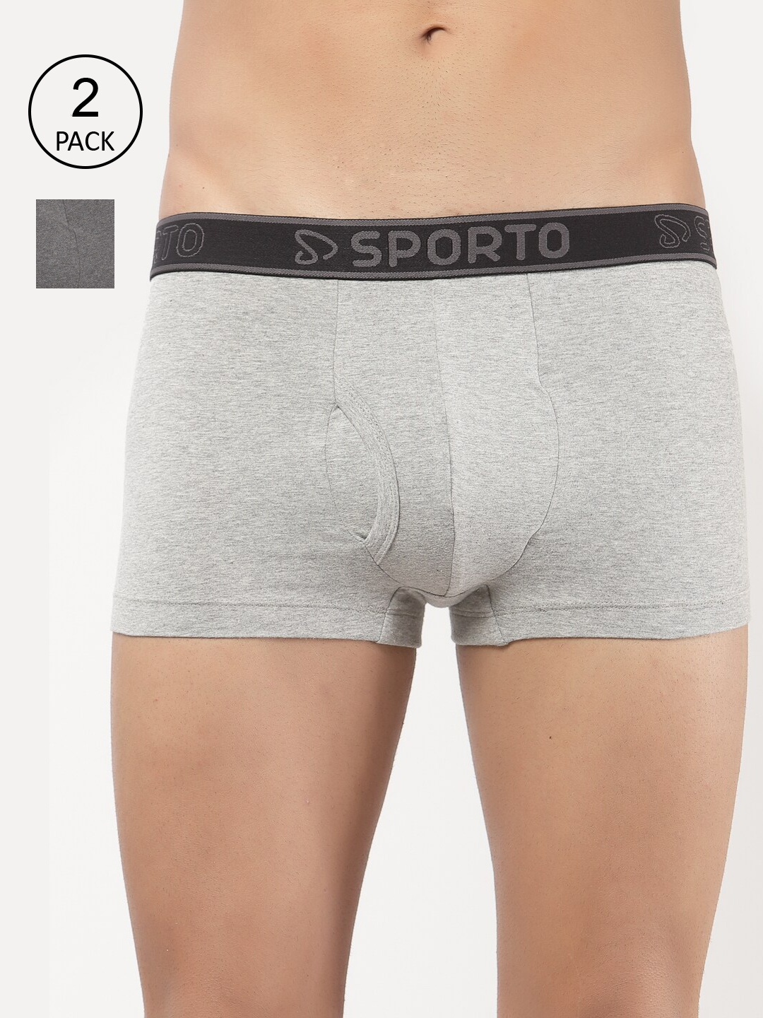 

SPORTO Men Pack of 2 Grey Solid Cotton Trunks, Grey melange