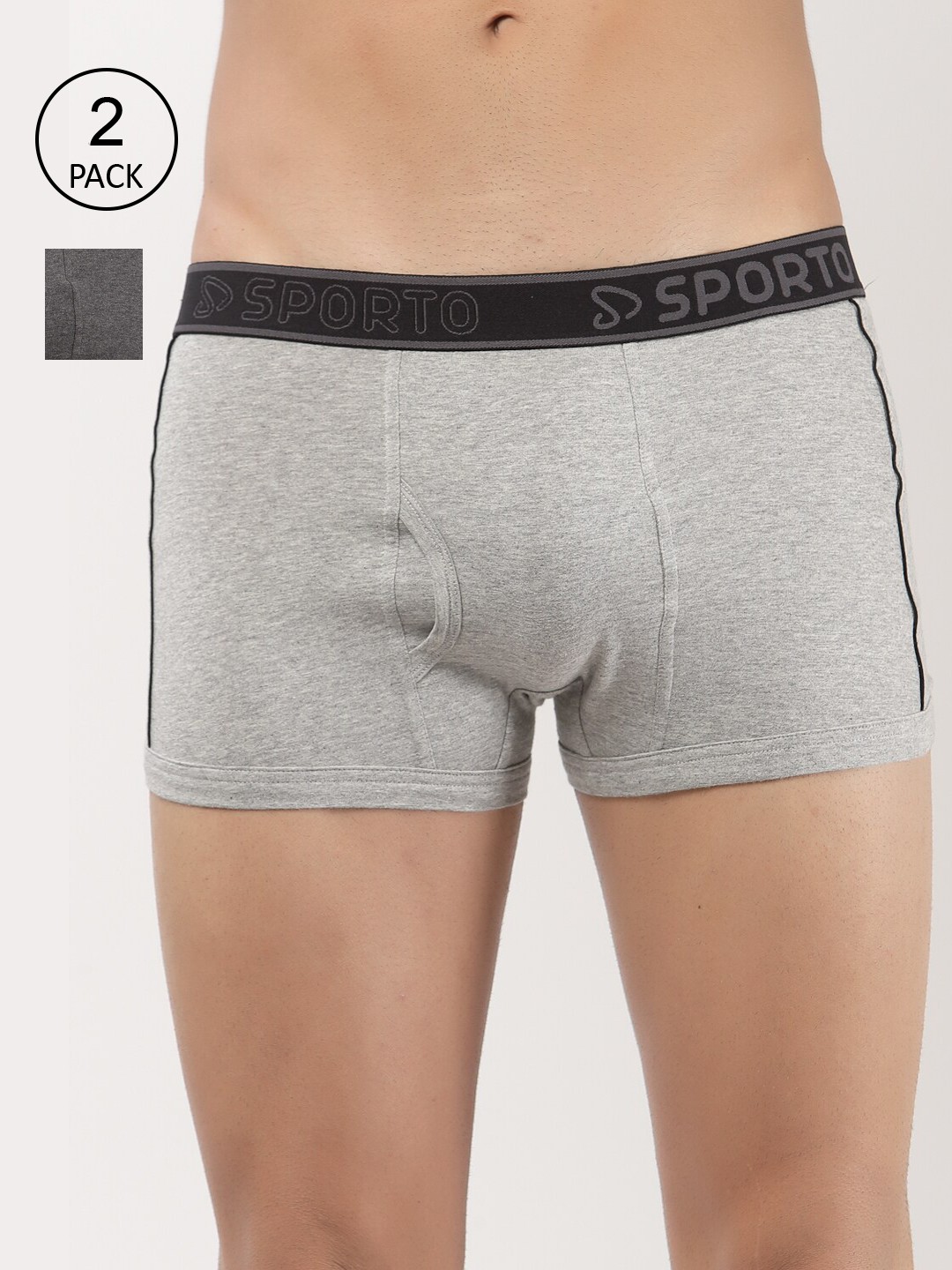 

SPORTO Men Pack of 2 Solid Cotton Trunks, Grey melange