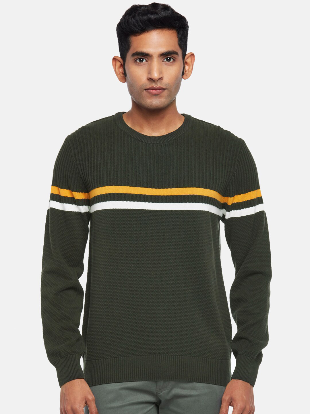 

BYFORD by Pantaloons Men Green & Yellow Printed Pullover