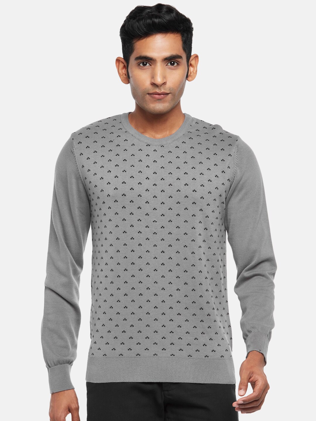 

BYFORD by Pantaloons Men Grey & Black Printed Cotton Pullover