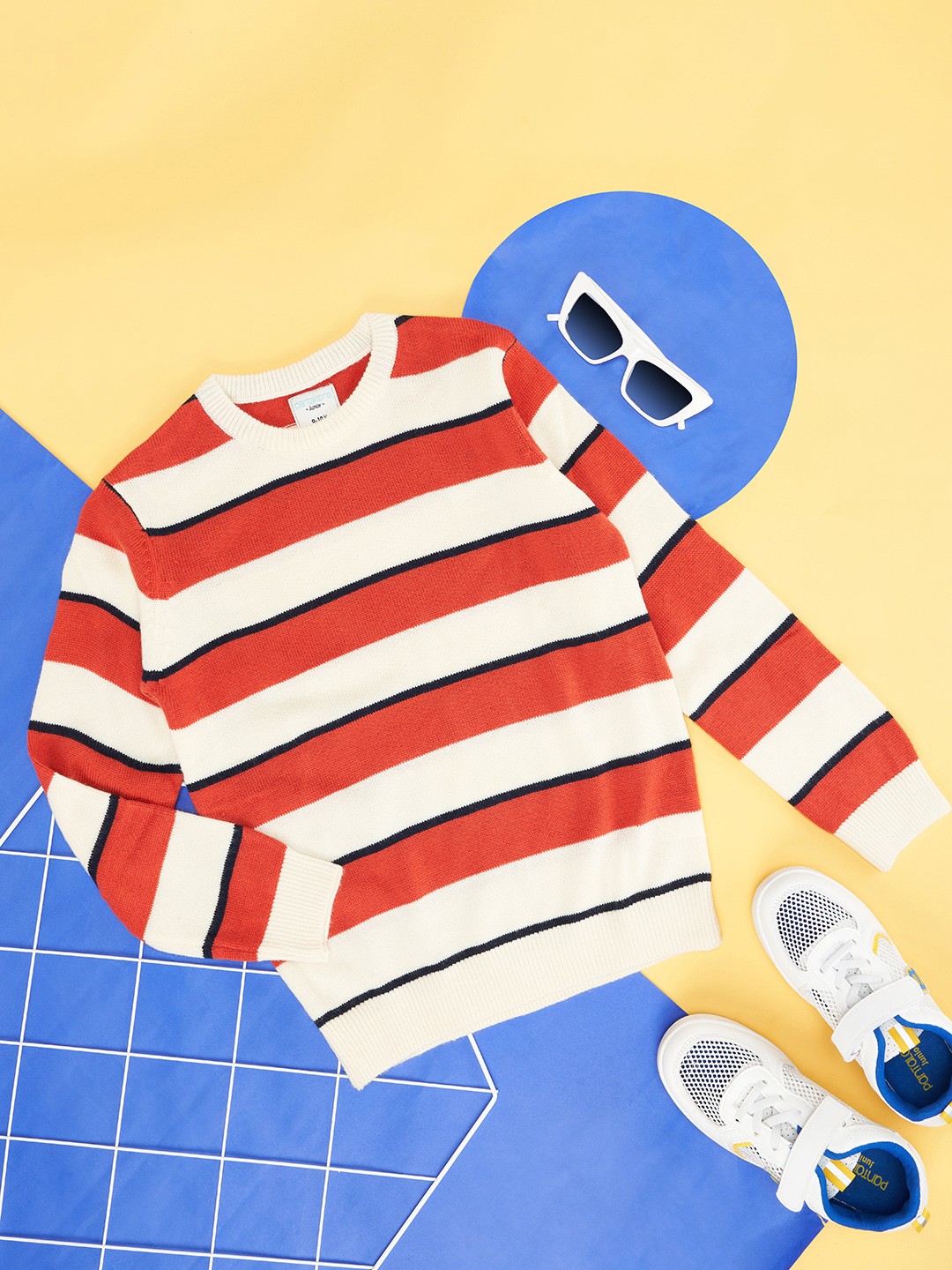 

Pantaloons Junior Boys Coral & Orange Striped Cotton Pullover