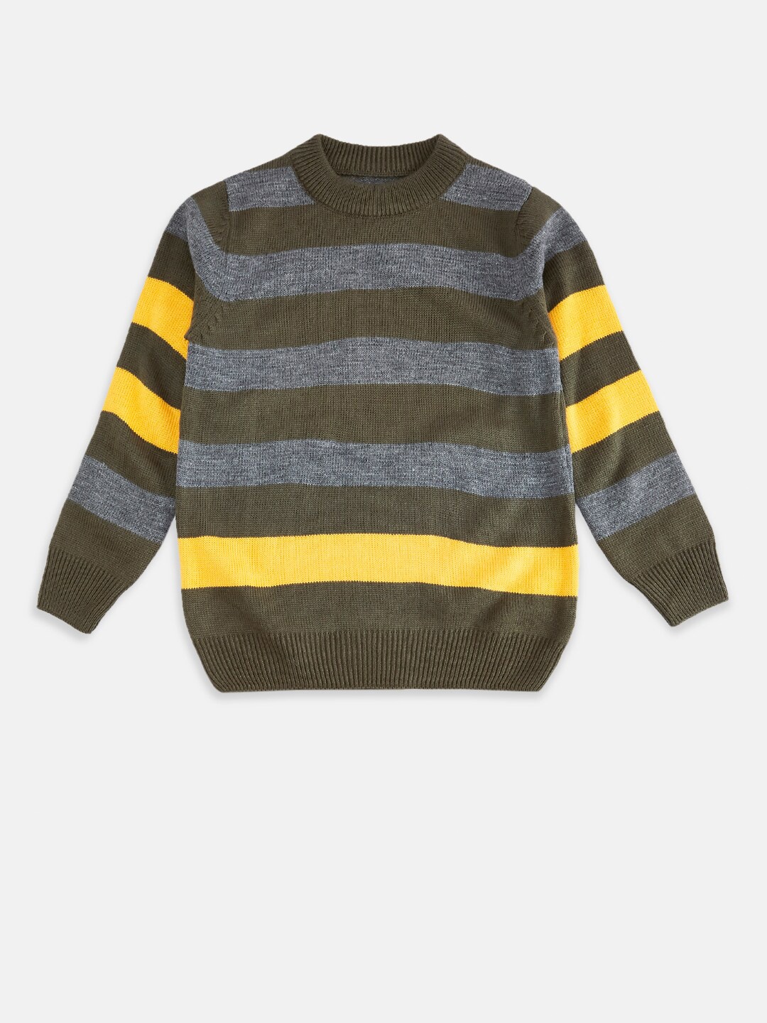 

Pantaloons Junior Boys Olive Green & Grey Striped Pullover