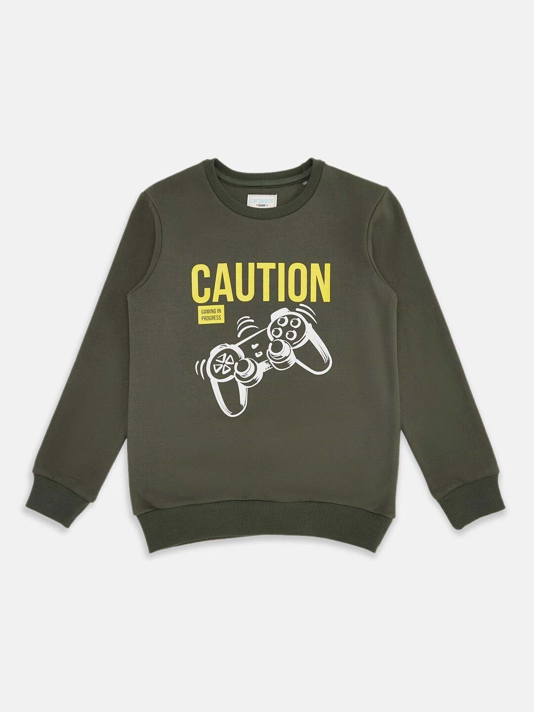 

Pantaloons Junior Boys Green & Off White Typography Printed Pullover