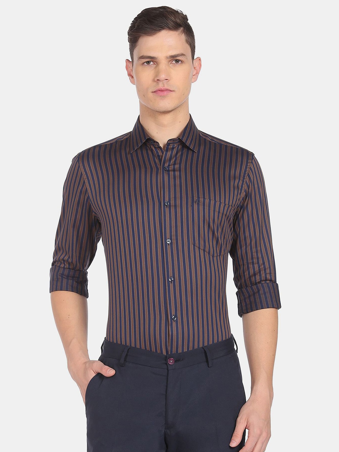 

Arrow Men Striped Pure Cotton Formal Shirt, Brown