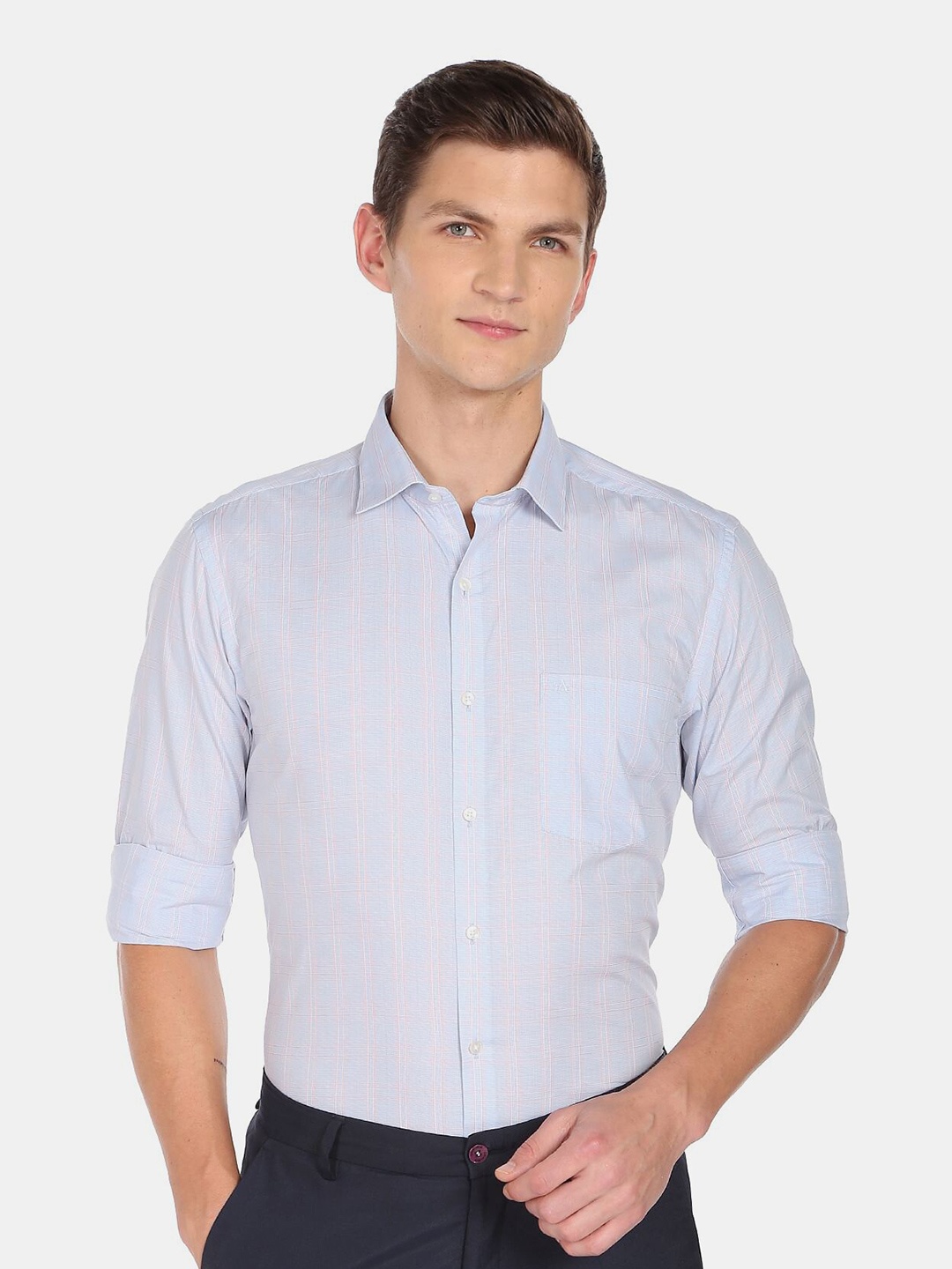 

Arrow Men Checked Pure Cotton Formal Shirt, Blue