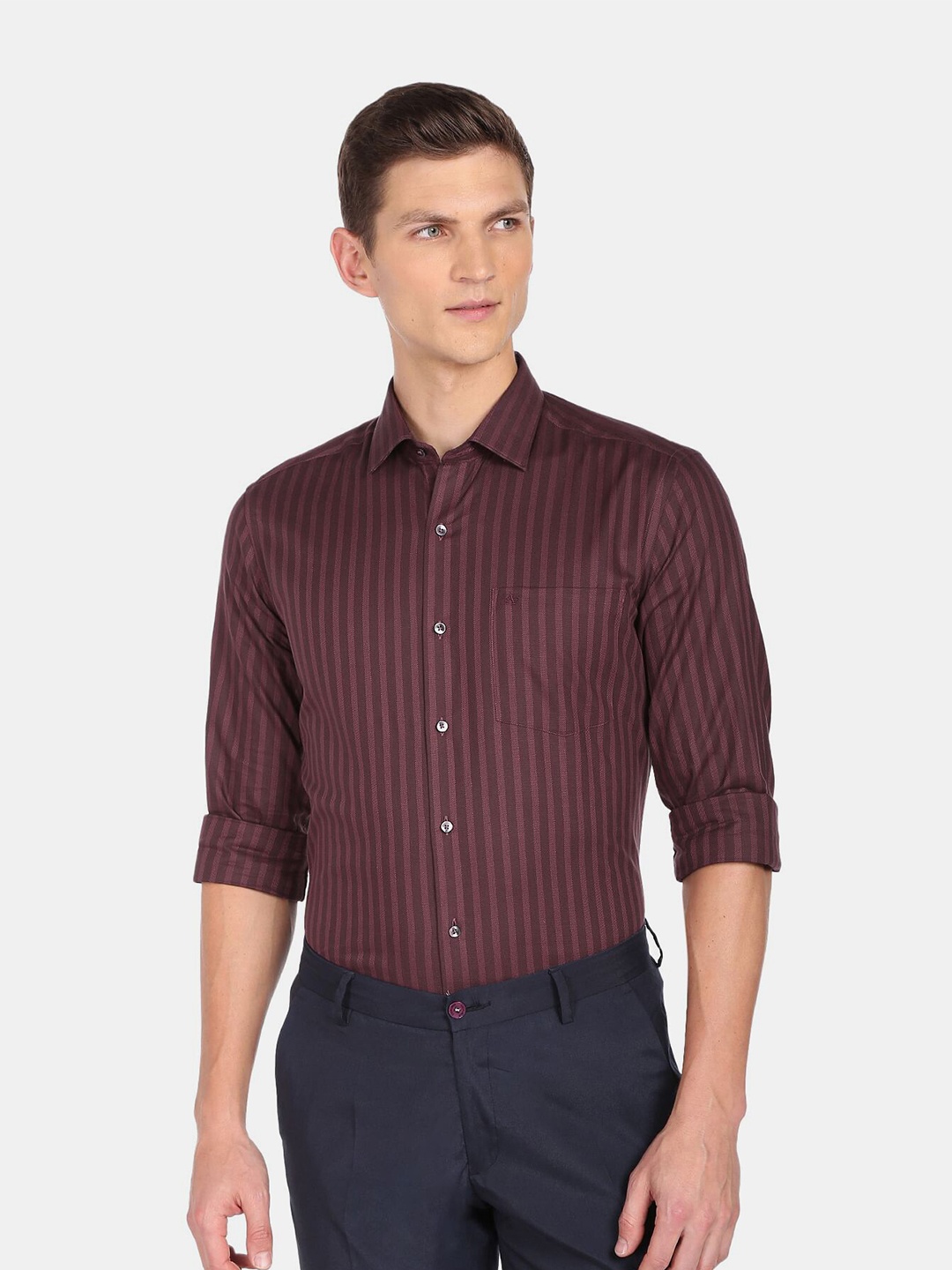 

Arrow Men Slim Fit Striped Pure Cotton Formal Shirt, Red