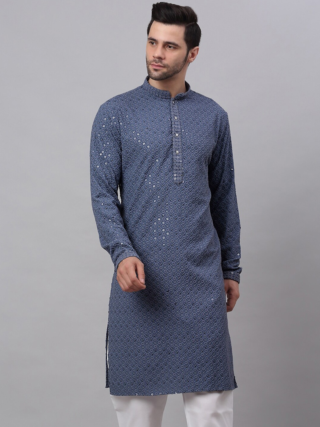 

Jompers Men Grey Geometric Kurta