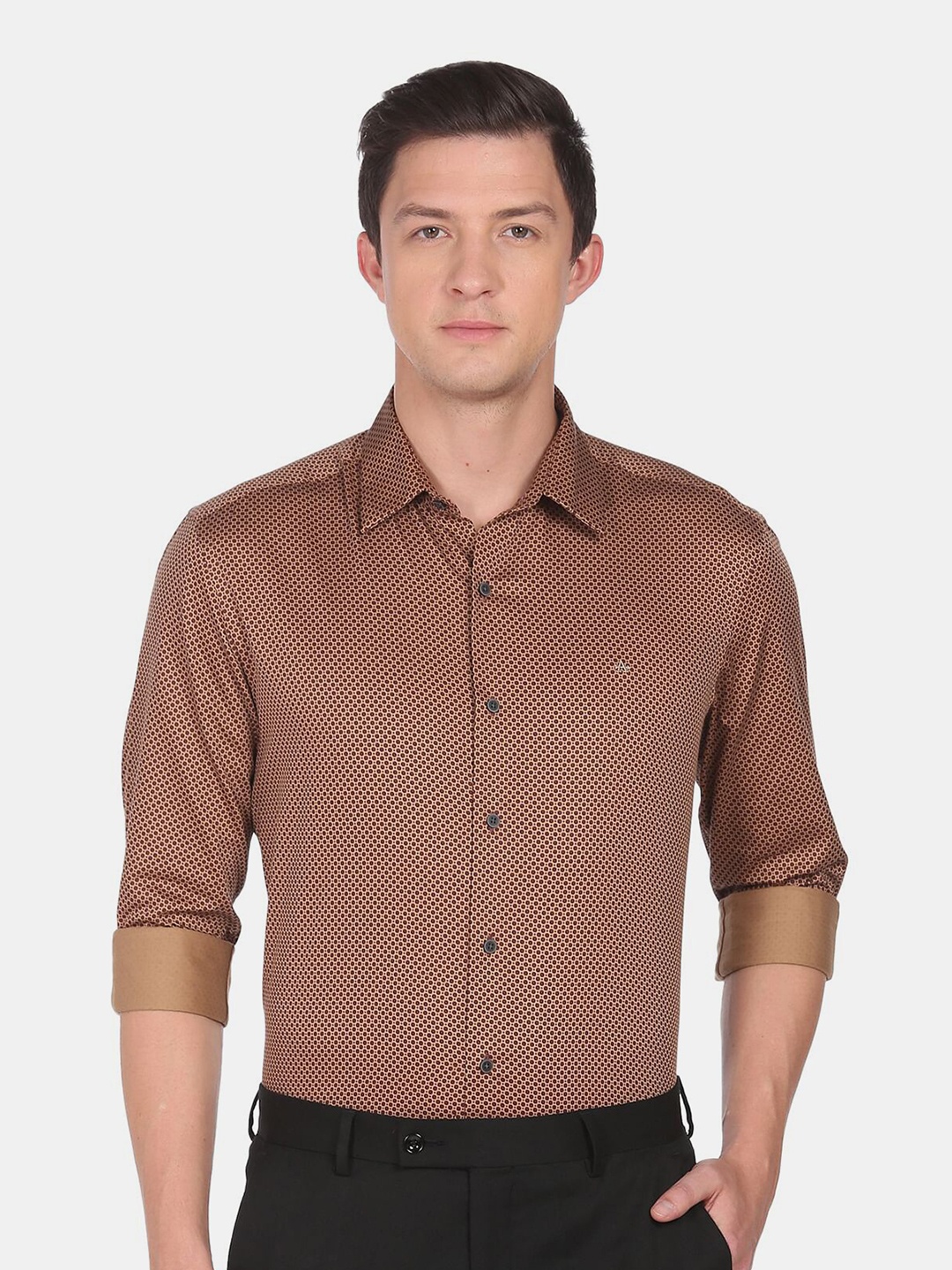 

Arrow New York Men Slim Fit Printed Pure Cotton Formal Shirt, Brown