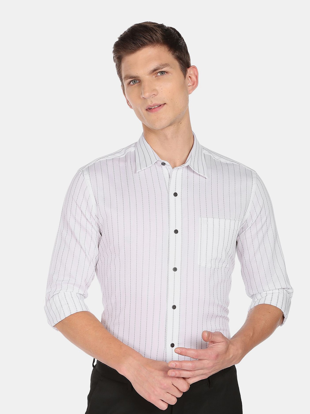 

Arrow New York Men Slim Fit Striped Pure Cotton Formal Shirt, White