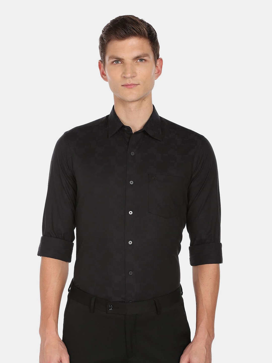 

Arrow New York Men Slim Fit Printed Pure Cotton Formal Shirt, Black