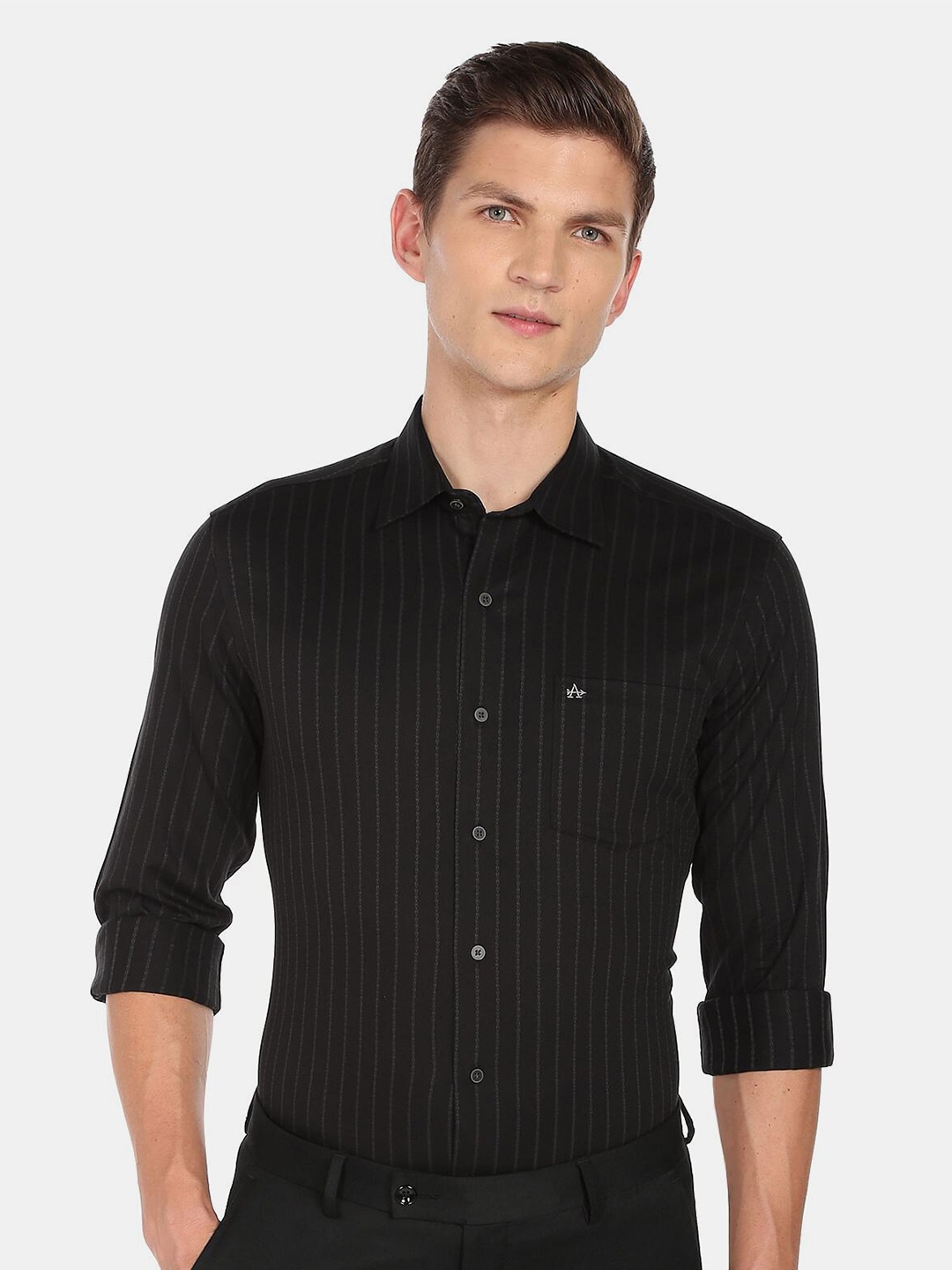 

Arrow New York Men Slim Fit Striped Pure Cotton Formal Shirt, Black