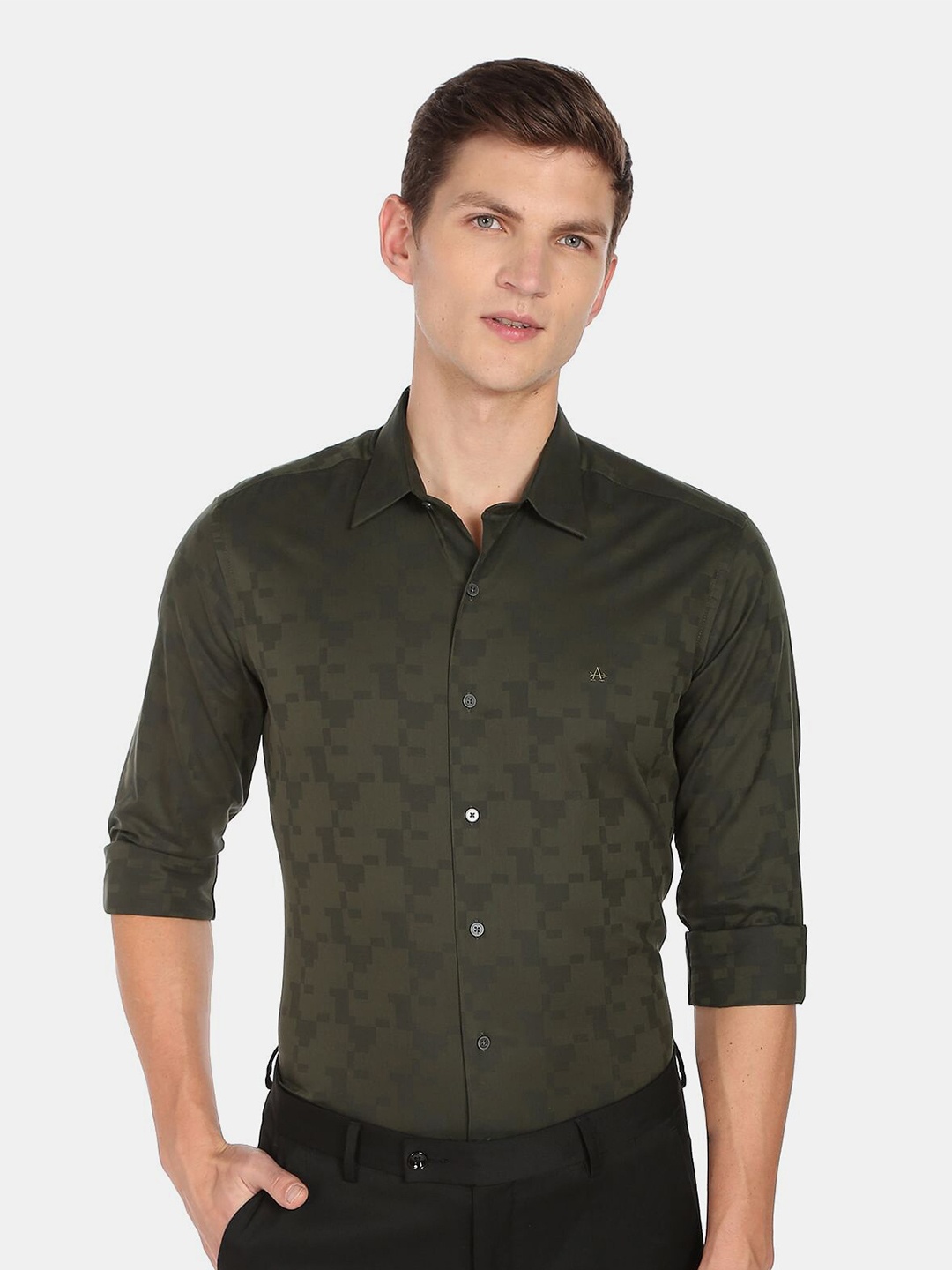 

Arrow New York Men Slim Fit Printed Pure Cotton Formal Shirt, Green