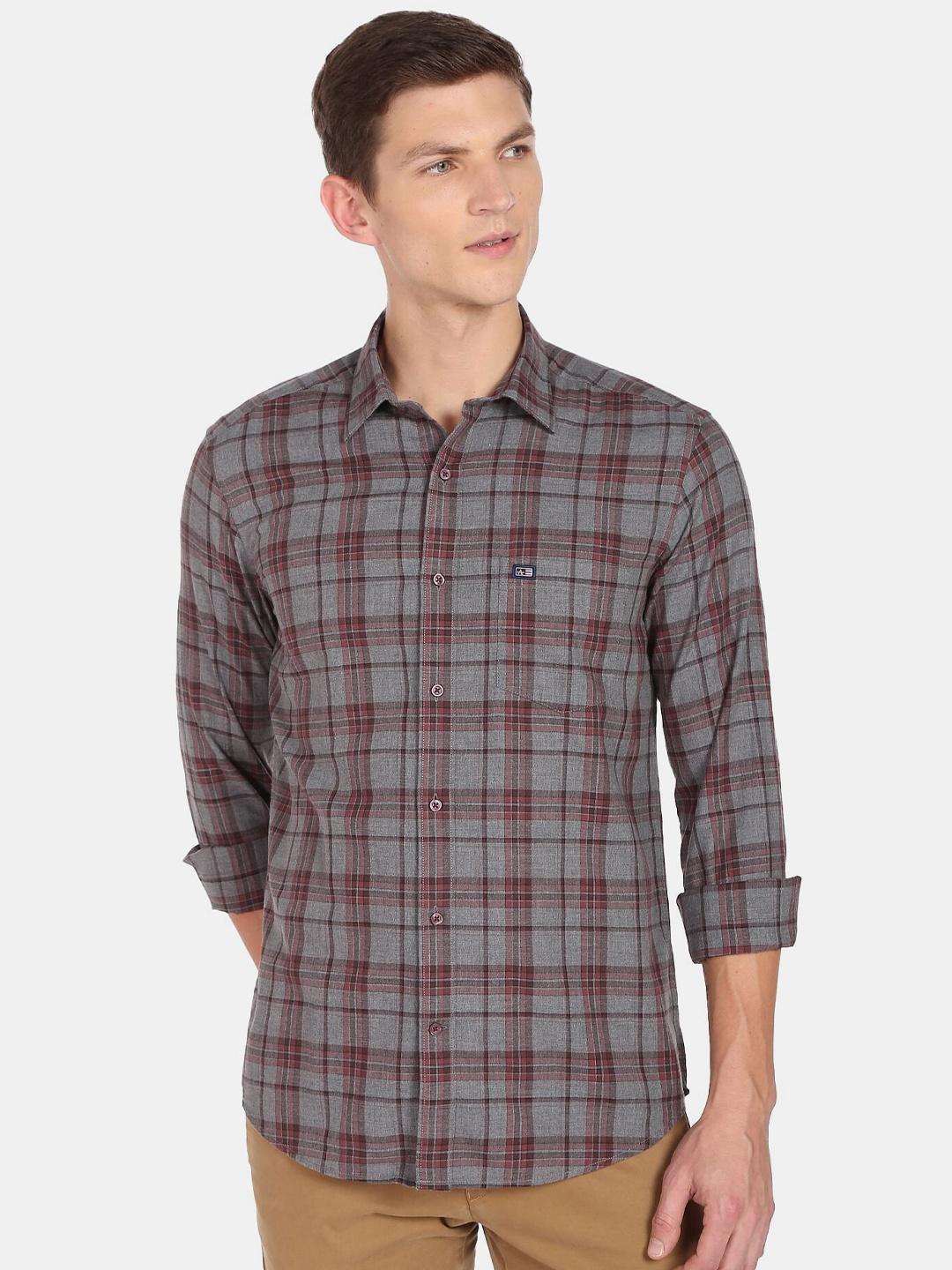 

Arrow Sport Men Slim Fit Tartan Checked Casual Shirt, Grey