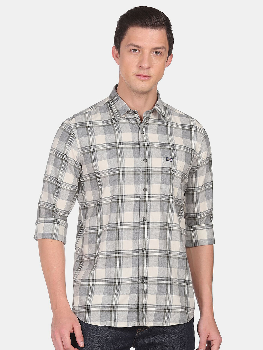 

Arrow Sport Men Slim Fit Tartan Checked Casual Shirt, Grey