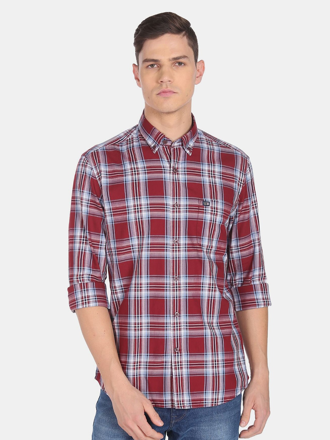 

Arrow Sport Men Slim Fit Tartan Checked Pure Cotton Casual Shirt, Red